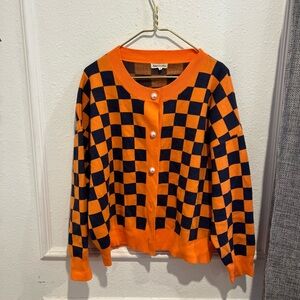 Saint Geraldine Orange and Black Checkered Sweater